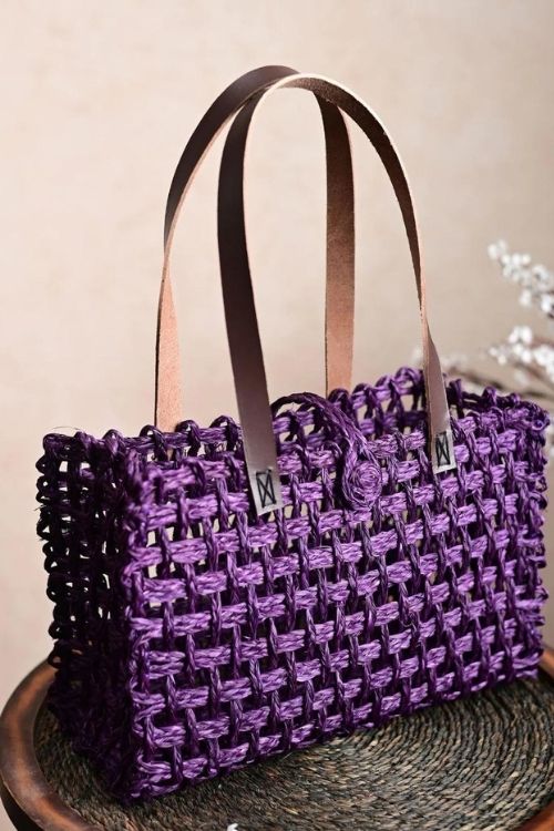 Kadam Haat Handmade Sabai Grass Mesh Bag - Large (Lavender) - Image 6