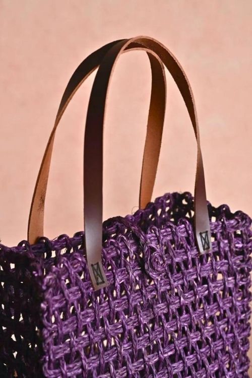 Kadam Haat Handmade Sabai Grass Mesh Bag - Large (Lavender) - Image 7
