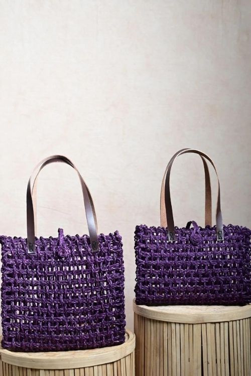 Kadam Haat Handmade Sabai Grass Mesh Bag - Large (Lavender) - Image 9