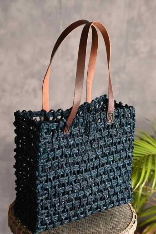 Kadam Haat Handmade Sabai Grass Mesh Bag - Large (Neer) - Image 8