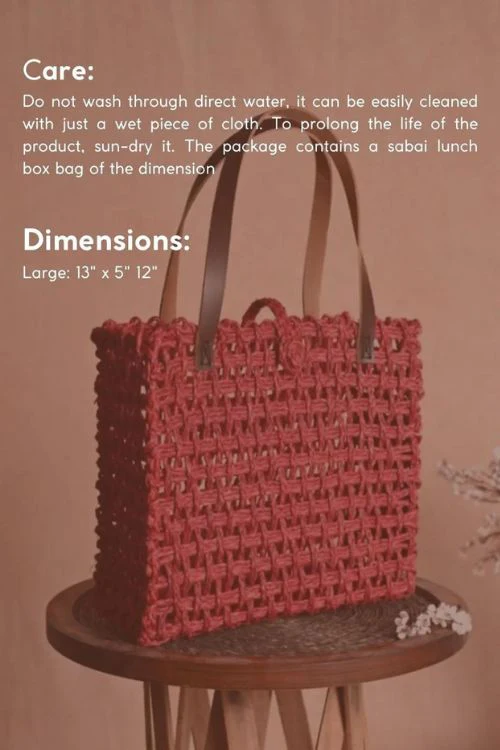 Kadam Haat Handmade Sabai Grass Mesh Bag - Large (Surkhi) - Image 5