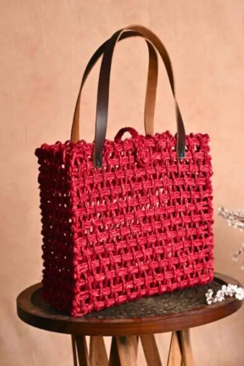 Kadam Haat Handmade Sabai Grass Mesh Bag - Large (Surkhi) - Image 6