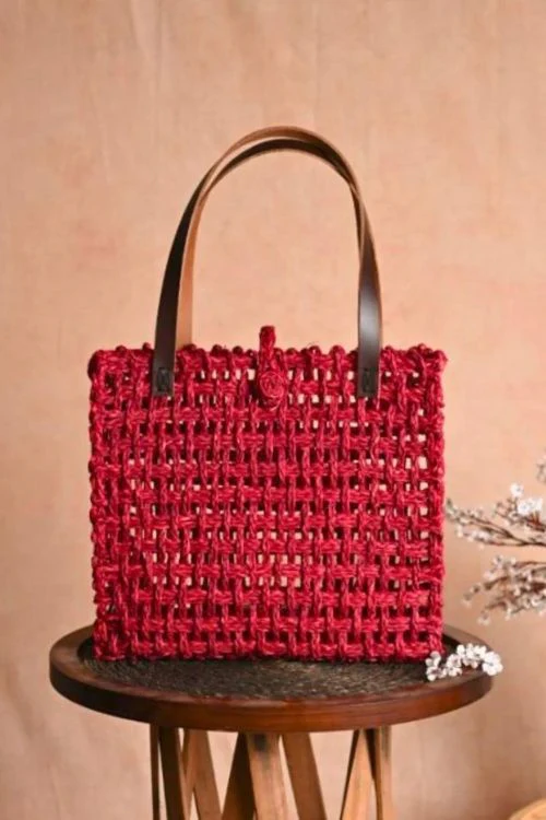 Kadam Haat Handmade Sabai Grass Mesh Bag - Large (Surkhi) - Image 7