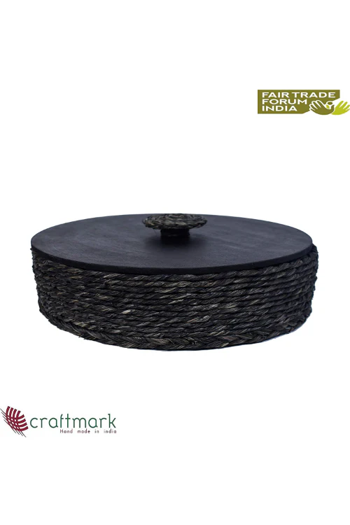 Kadam Haat Handmade Sabai Grass Roti Box (Black) - Image 5