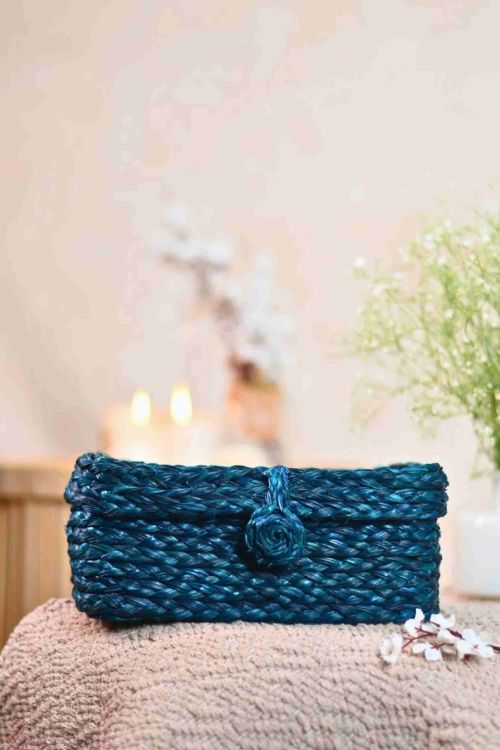 Kadam Haat Handmade Sabai Grass Sandook - Indigo - Image 3