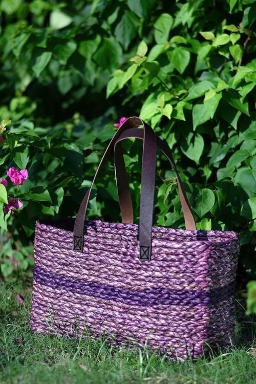 Kadam Haat Handmade Sabai Grass Shopping Bag - Lavender - Image 7