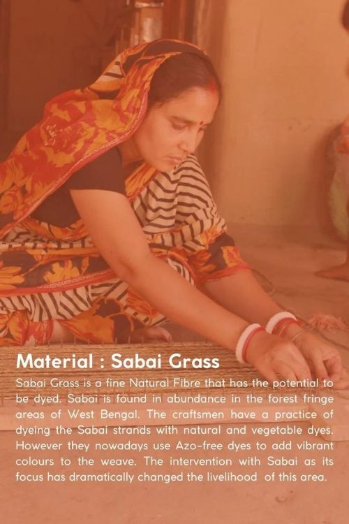 Kadam Haat Handmade Sabai Grass Shopping Bag - Orange & Indigo - Image 5