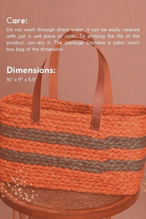 Kadam Haat Handmade Sabai Grass Shopping Bag - Orange & Indigo - Image 6