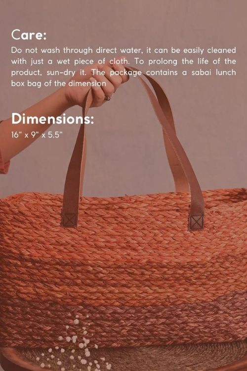 Kadam Haat Handmade Sabai Grass Shopping Bag - Orange & Red - Image 6