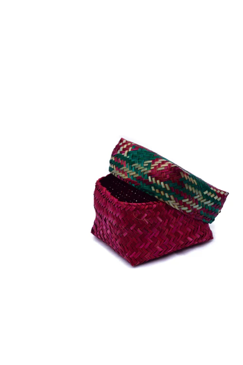 Kadam Haat Handmade Sitalpati  Gift Box Set Of 3 (Red)