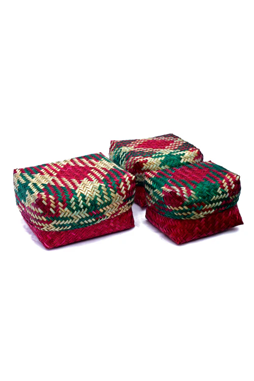 Kadam Haat Handmade Sitalpati  Gift Box Set Of 3 (Red) - Image 4