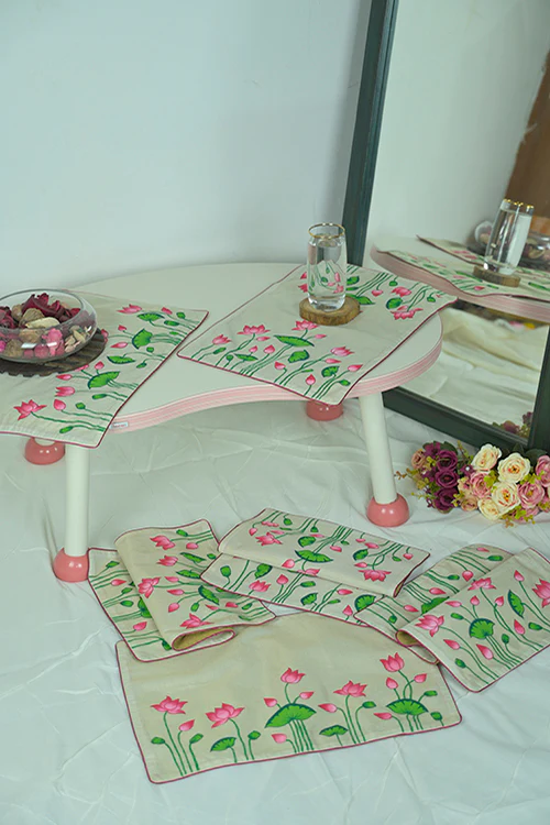Diorama Designs Handpainted Pichwai Chanderi Silk  Table Mats - Image 2