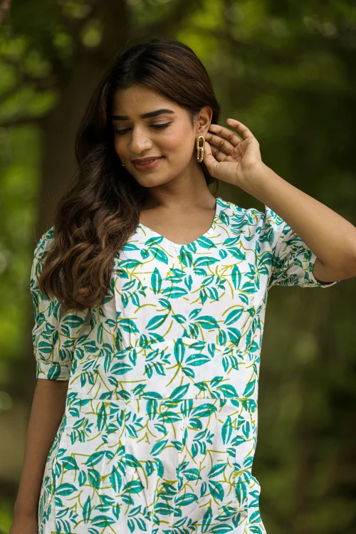 Sooti Syahi Hazel Leaves Hand Block Printed Jumpsuit - Image 3