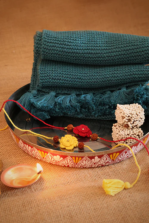 Himalayan Blooms 2 Rakhi,Scarf,Thali,Rauli,Rakhi Gift Hamper