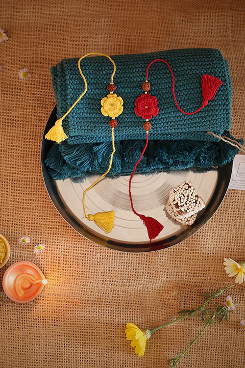 Himalayan Blooms 2 Rakhi,Scarf,Thali,Rauli,Rakhi Gift Hamper - Image 3