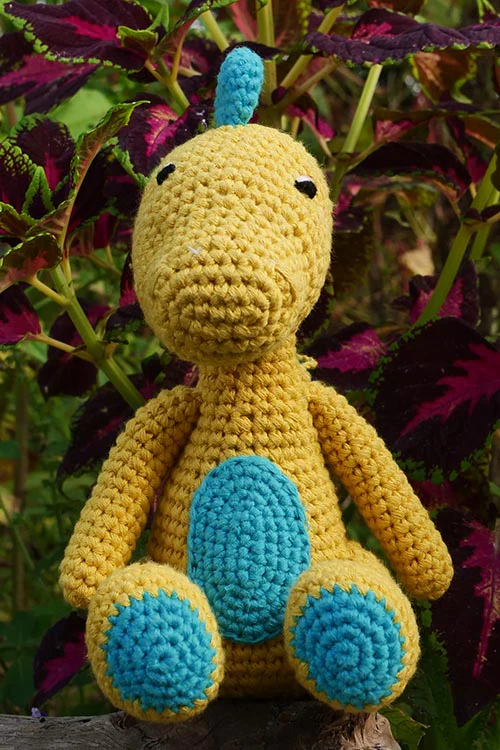 Himalayan Blooms Hand Made Crochet Soft Toys - Sitting Dinosaur - Image 6