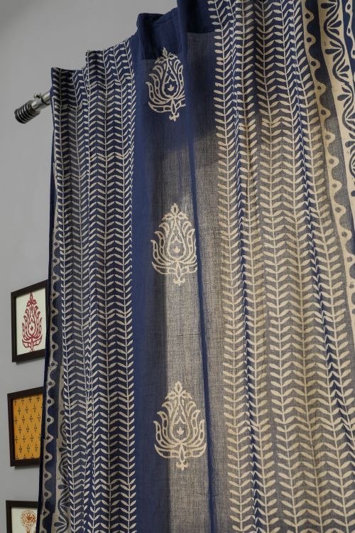 Sooti Syahi Hydrangea Hand Block Printed Door Curtain - Image 2