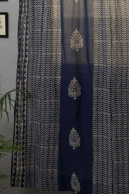 Sooti Syahi Hydrangea Hand Block Printed Door Curtain - Image 3