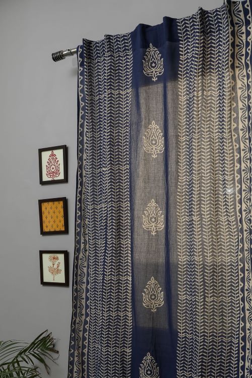 Sooti Syahi Hydrangea Hand Block Printed Door Curtain - Image 4