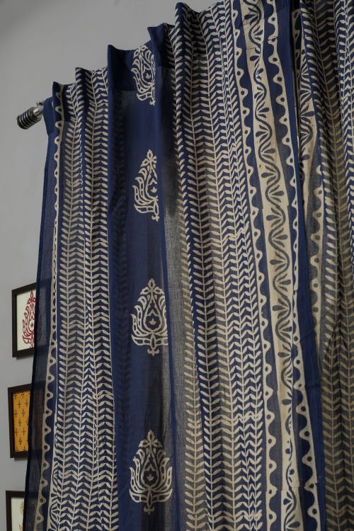 Sooti Syahi Hydrangea Hand Block Printed Window Curtain - Image 2