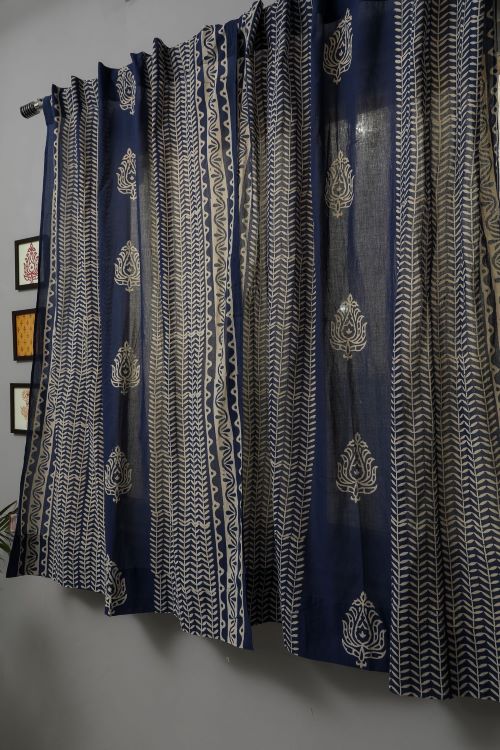 Sooti Syahi Hydrangea Hand Block Printed Window Curtain - Image 3