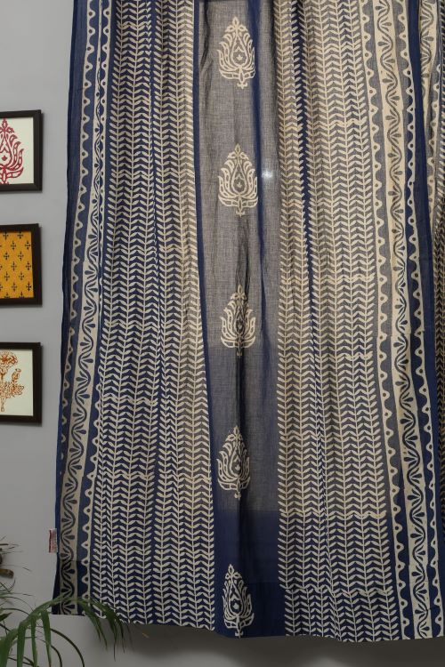 Sooti Syahi Hydrangea Hand Block Printed Window Curtain - Image 5