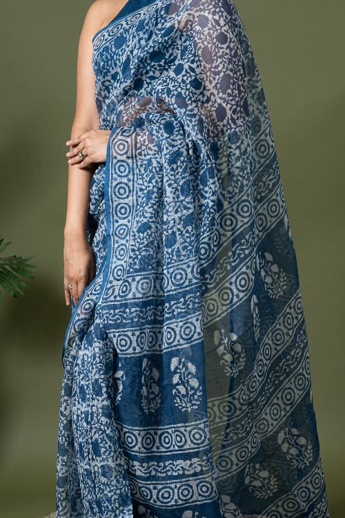 ICH Light & Breezy Dabu Hand Block Printed Kota Doria - Floral Jaal - Image 2