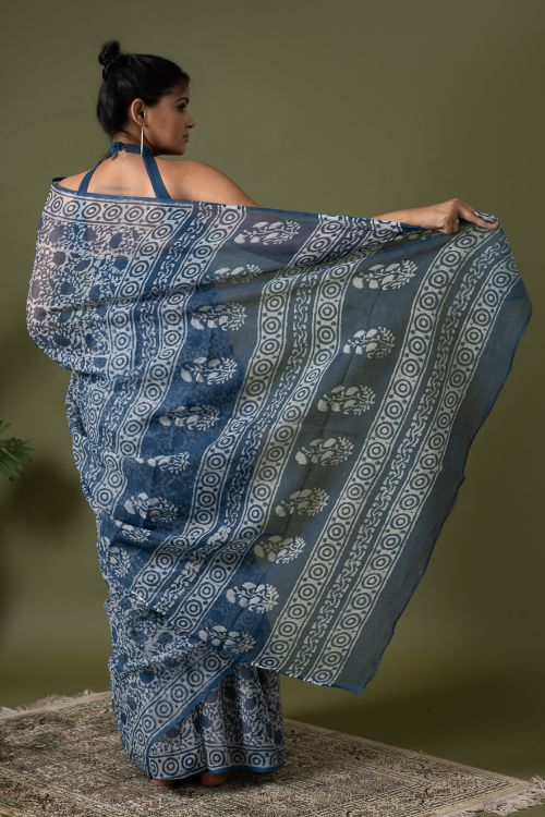 ICH Light & Breezy Dabu Hand Block Printed Kota Doria - Floral Jaal - Image 5