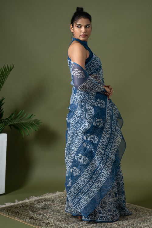 ICH Light & Breezy Dabu Hand Block Printed Kota Doria - Floral Jaal - Image 7