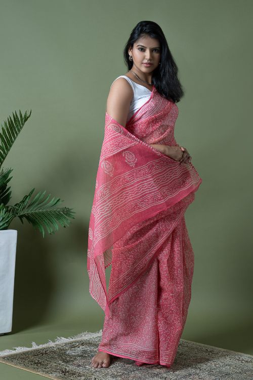 ICH Light & Breezy Dabu Hand Block Printed Kota Doria - Pink Appeal - Image 5
