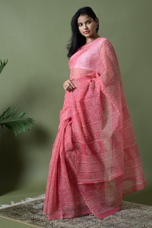 ICH Light & Breezy Dabu Hand Block Printed Kota Doria - Pink Appeal - Image 8