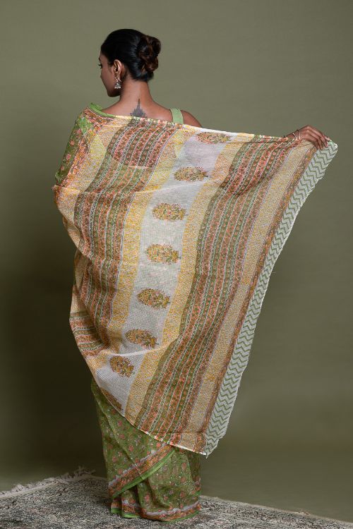ICH Light & Breezy. Sanganeri Hand Block Printed Kota Doria - Green Flora - Image 7