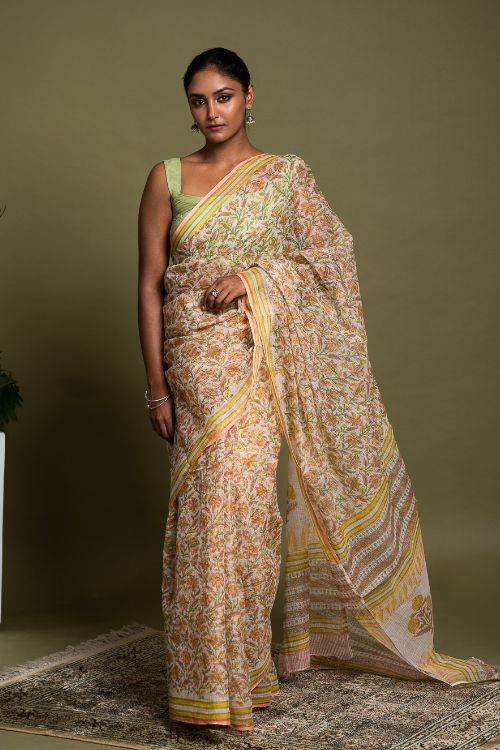 ICH Light & Breezy. Sanganeri Hand Block Printed Kota Doria - Summer Flora - Image 3