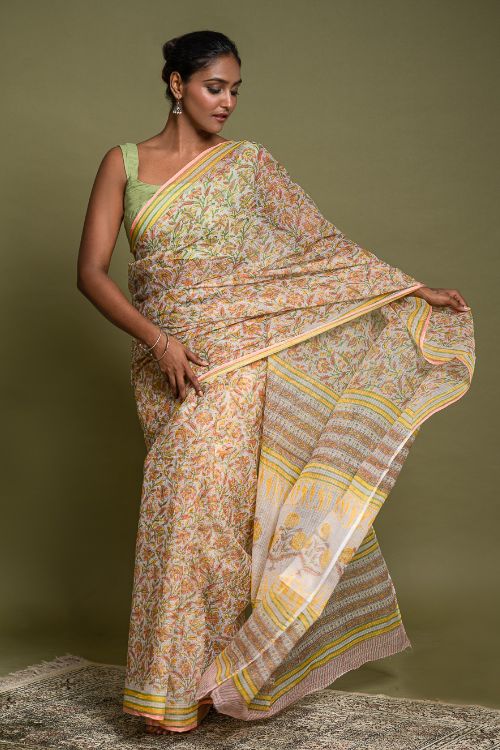 ICH Light & Breezy. Sanganeri Hand Block Printed Kota Doria - Summer Flora - Image 7