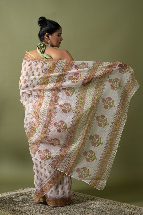 ICH Light & Breezy. Sanganeri Hand Block Printed Kota Doria - White Summer - Image 4