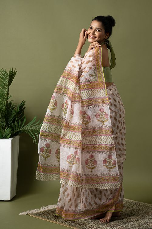 ICH Light & Breezy. Sanganeri Hand Block Printed Kota Doria - White Summer - Image 6