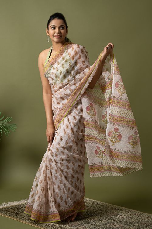 ICH Light & Breezy. Sanganeri Hand Block Printed Kota Doria - White Summer - Image 7