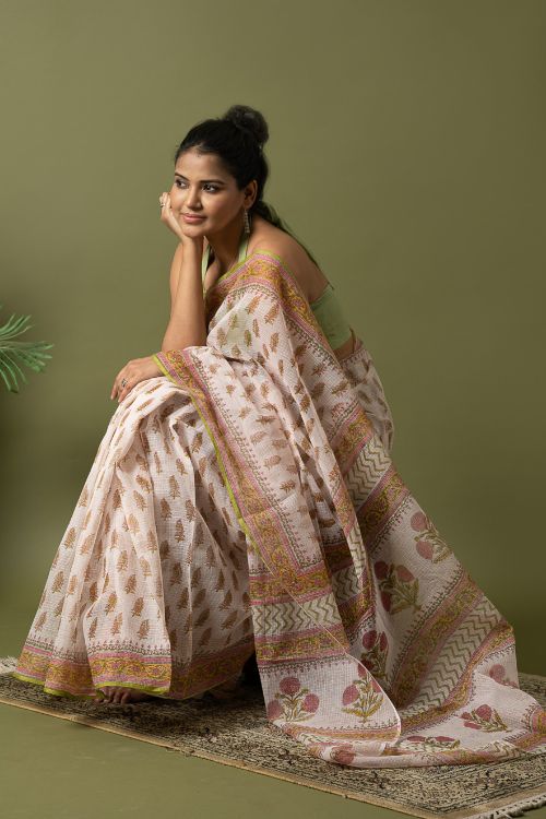 ICH Light & Breezy. Sanganeri Hand Block Printed Kota Doria - White Summer - Image 8