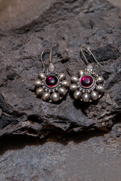 India Craft House Pure Silver Traditional Maharashtrian Earrings - Flowers - Image 3