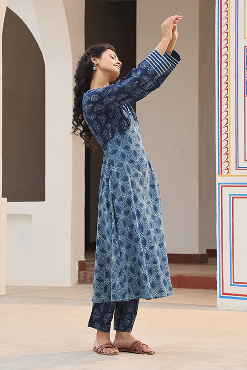 Okhai 'Indigenous Soul' Pure Cotton Hand Block Printed Kurta Pant Set - Image 3