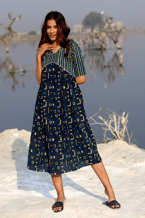 Sootisyahi 'Indigo Fusion' Block Printed Cotton Dress - Image 2