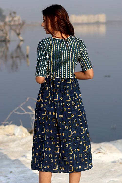 Sootisyahi 'Indigo Fusion' Block Printed Cotton Dress - Image 3