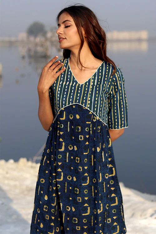 Sootisyahi 'Indigo Fusion' Block Printed Cotton Dress - Image 4