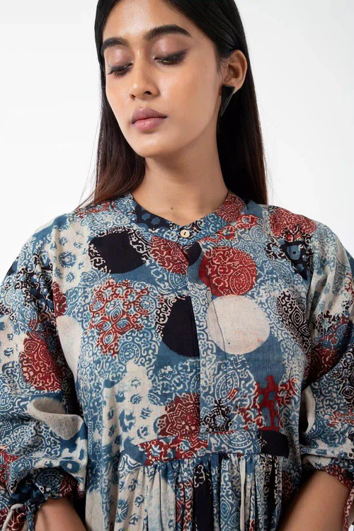 Inkriti "Anti-fit" Block Printed Organic Cotton Dress - Indigo - Image 2