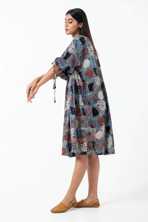 Inkriti "Anti-fit" Block Printed Organic Cotton Dress - Indigo - Image 6