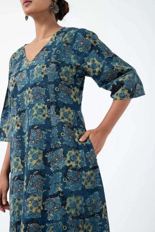Inkriti "Everyday" Block Printed Organic Cotton Dress - Atypical Seagreen - Image 3