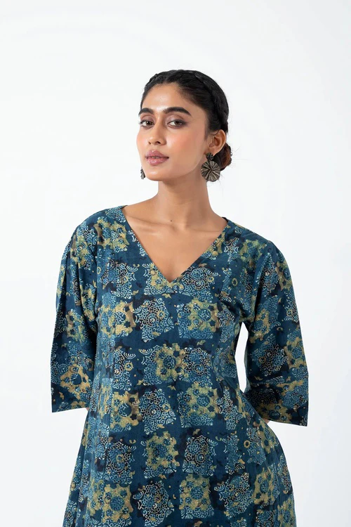 Inkriti "Everyday" Block Printed Organic Cotton Dress - Atypical Seagreen - Image 6