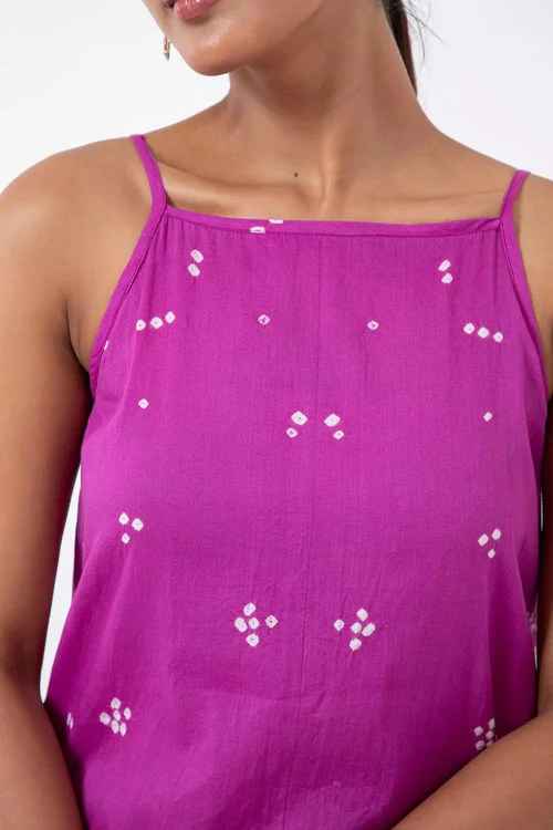 Inkriti "Indie" Tribal Bandhani Organic Cotton Dress - Magenta - Image 3