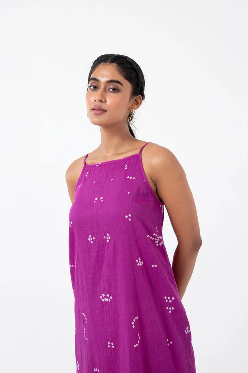 Inkriti "Indie" Tribal Bandhani Organic Cotton Dress - Magenta - Image 4