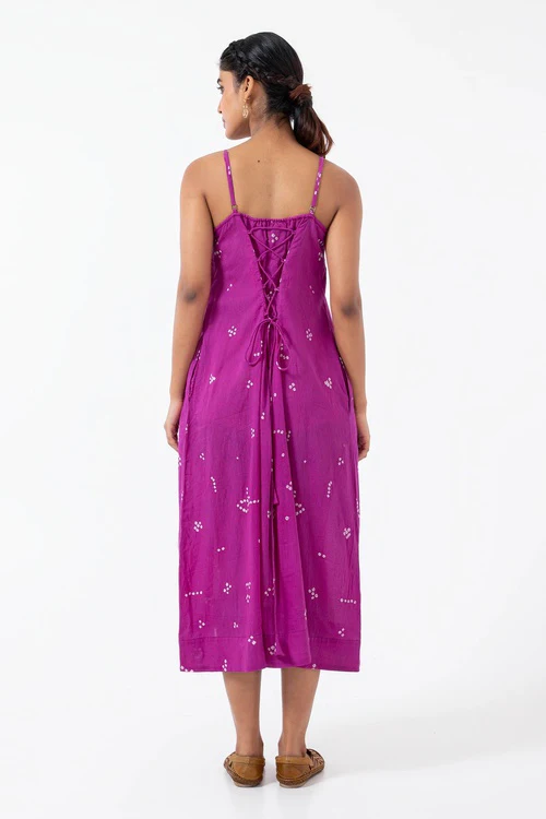 Inkriti "Indie" Tribal Bandhani Organic Cotton Dress - Magenta - Image 5
